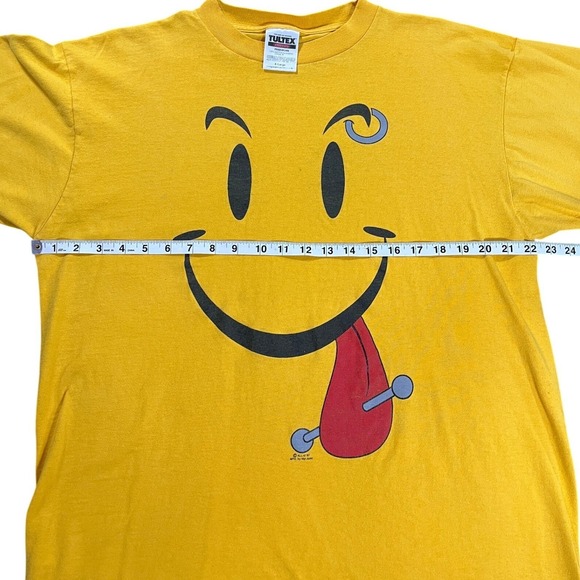 1997 Pierced Smiley Face Vintage All U T-Shirt Unisex XL Yellow y2k - Picture 5 of 7